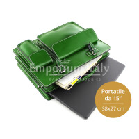 офисный портфель /деловая сумка из кожи CHIAROSCURO мод. ALEX XXL, цвет зеленый, с плечевым ремнем, Made in Italy.