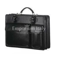 Work / Office genuine leather bag, mod. ALEX maxi, colour BLACK, with shoulder strap, CHIAROSCURO, Made in Italy.