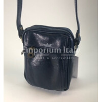 Crossbody bag for man in genuine leather AMLETO, BLU, MADE IN ITALY