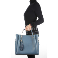 Женская сумка через плечо KAROLINA из натуральной жесткой кожи, цвет LIGHT BLUE, CHIAROSCURO, производство Италия.