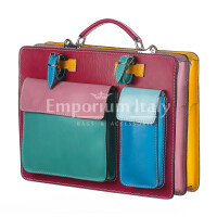 ELVI MAXI: офисный портфель / деловая сумка из кожи CHIAROSCURO, цвет пастельный МНОГОЦВЕТНАЯ, фуксия цвет основой, с плечевым ремнем, Made in Italy.