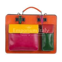 ELVI XXL base Arancione: Cartella ufficio/lavoro in vera pelle CHIAROSCURO, Made in Italy adatta a computer Pc portatile 15 pollici, brochure grandi, cartelle