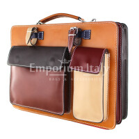 ELVI MAXI: офисный портфель / деловая сумка из кожи CHIAROSCURO цвет МНОГОЦВЕТНАЯ со светло-коричневой основой, с плечевым ремнем, Made in Italy.