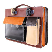 ELVI MAXI: офисный портфель / деловая сумка из кожи CHIAROSCURO цвет МНОГОЦВЕТНАЯ с красной основой, с плечевым ремнем, Made in Italy.