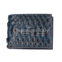 Genuine leather python wallet for man ABU DHABI, CITES certified, BLUE colour, SANTINI, MADE IN ITALY 