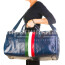 Borsone da viaggio in vero cuoio con tricolore italiano COMO MAXI, colore BLU, CHIAROSCURO, Made in Italy