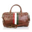 Borsone da viaggio in vero cuoio con tricolore italiano COMO MEDIO, colore MARRONE, CHIAROSCURO, Made in Italy