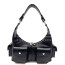 Borsa donna NINA a spalla in vera pelle morbida, colore NERO, CHIAROSCURO Made in Italy. 