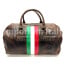 Borsa da viaggio in vero cuoio COMO MAXI, colore NABUK MARRONE, TRICOLORE BANDIERA ITALIANA, CHIAROSCURO, Made in Italy