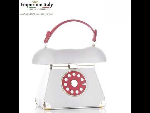 Borsa Telephone Penelope con tracolla, Steampunk, ecopelle, colore bianco, ARIANNA DINI DESIGN