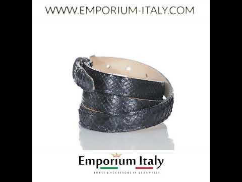 Cintura donna AMALFI vera pelle pitone certificato CITES, colore NERO, CHIAROSCURO, Made in Italy