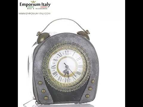 Borsa Queen Ben orologio steampunk in Ecopelle, colore grigio, Arianna Dini Design