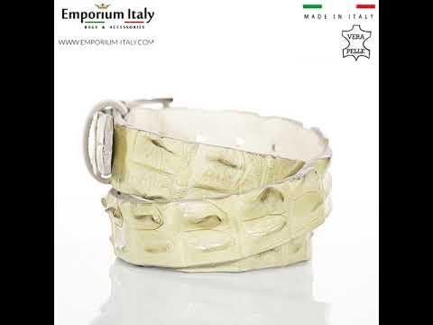 Cintura uomo in vera pelle di coccodrillo CATTOLICA, colore CHAMPAGNE, SANTINI, MADE IN ITALY
