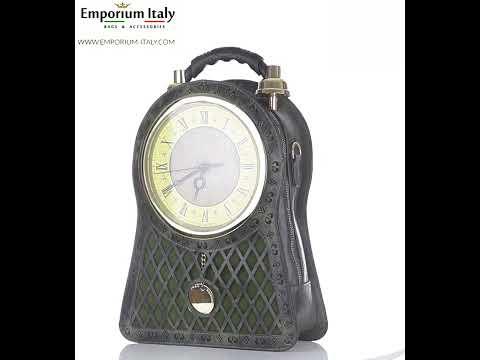 Borsa zaino orologio steampunk Big Ben in Ecopelle, colore verde, Arianna Dini Design
