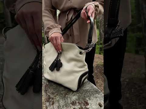 Borsa donna in vera pelle CHIAROSCURO mod. BETTA colore BEIGE / TESTA DI MORO, Made in Italy