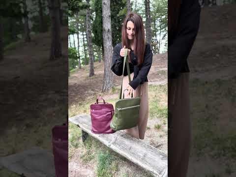 MONVISO : borsa - zaino donna, pelle morbida, colore: VERDE, Made in Italy