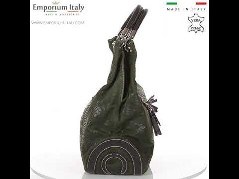 Borsa donna in vera pelle CHIAROSCURO mod. BONELLA big colore VERDE Made in Italy