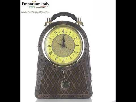 Borsa zaino orologio steampunk Big Ben in Ecopelle, colore marrone, Arianna Dini Design