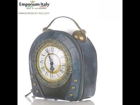 Borsa Queen Ben orologio steampunk in Ecopelle, colore blu, Arianna Dini Design